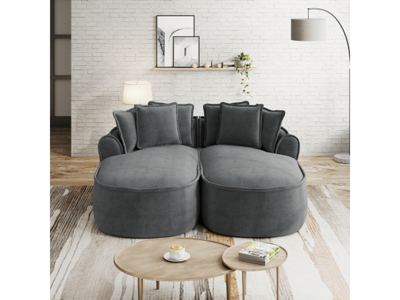  Canapé xxl gris en chenille – méridienne double, coussins inclus, sans montage  - Conforama B