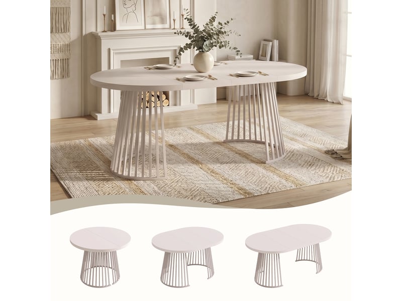 Table à manger ronde extensible 100138176x100 cm, 4-8 personnes, plateau 3 cm, pieds en métal, style minimaliste - cachemire - Conforama B