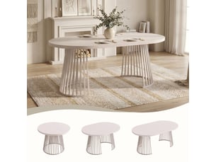 Table à manger ronde extensible 100138176x100 cm, 4-8 personnes, plateau 3 cm, pieds en métal, style minimaliste - cachemire