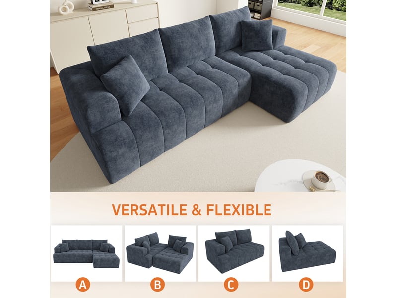  Canapé d'angle l modulaire sans structure, canapé nuage en tissu chenille, confortable, librement combinable, design bas, idéal pour le salon et les appartements, pas de montage requis, bleu  - Conforama E