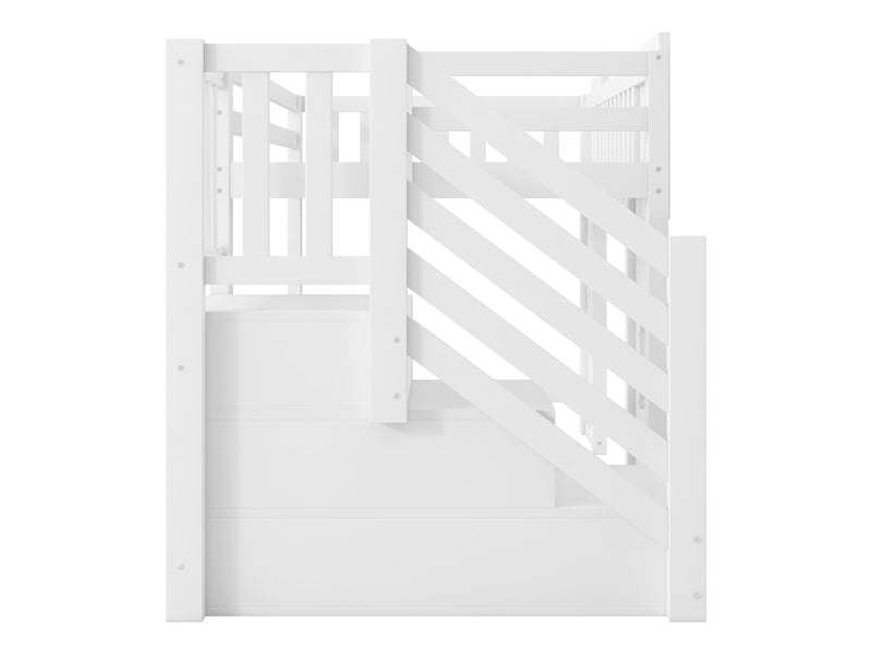  Lit mezzanine 90x200 cm blanc, avec escalier de rangement 3 compartiments, 2 fenêtres, garde-corps, sommier inclus, sans matelas  - Conforama D