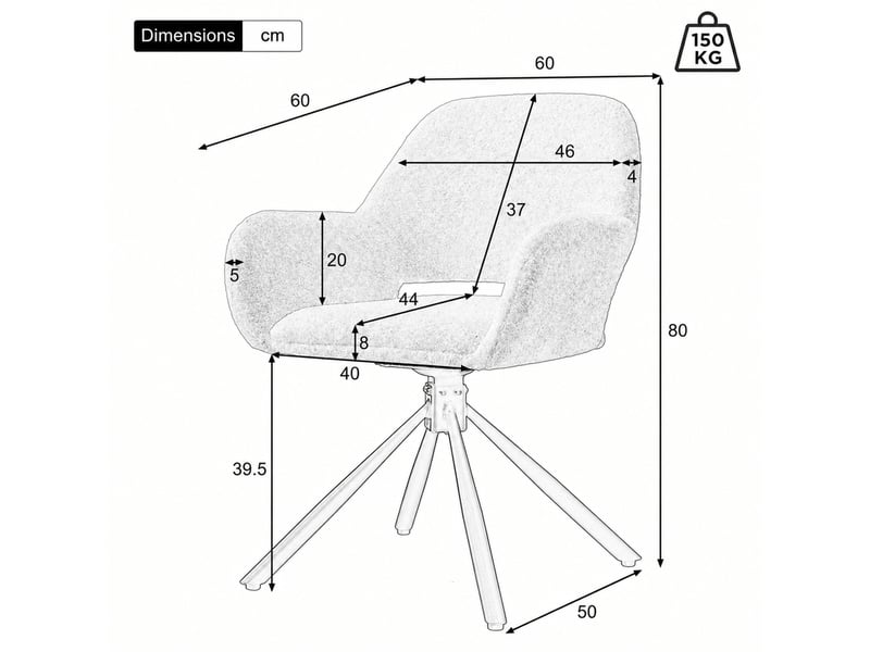  Ensemble table et chaises avec table extensible et 4 chaises  - rangement - bois, métal et sherpa - blanc  - Conforama E