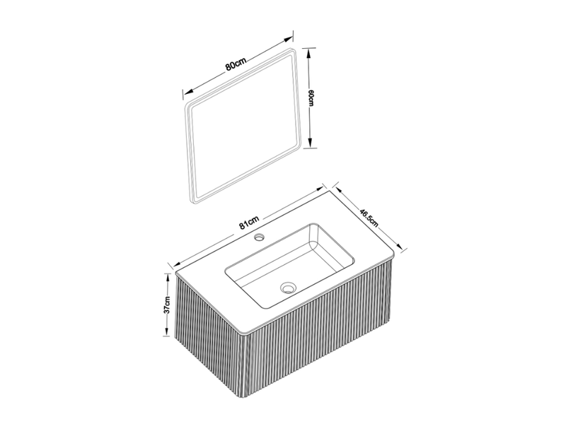 Meuble de salle de bain suspendu 81 x 46,5 cm - blanc - vasque intégrée, tiroir et miroir led réglable - Conforama C