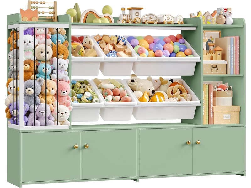  Meuble rangement enfant, bibliothèque enfant, 137,3x28x94cm,vert  - Conforama A