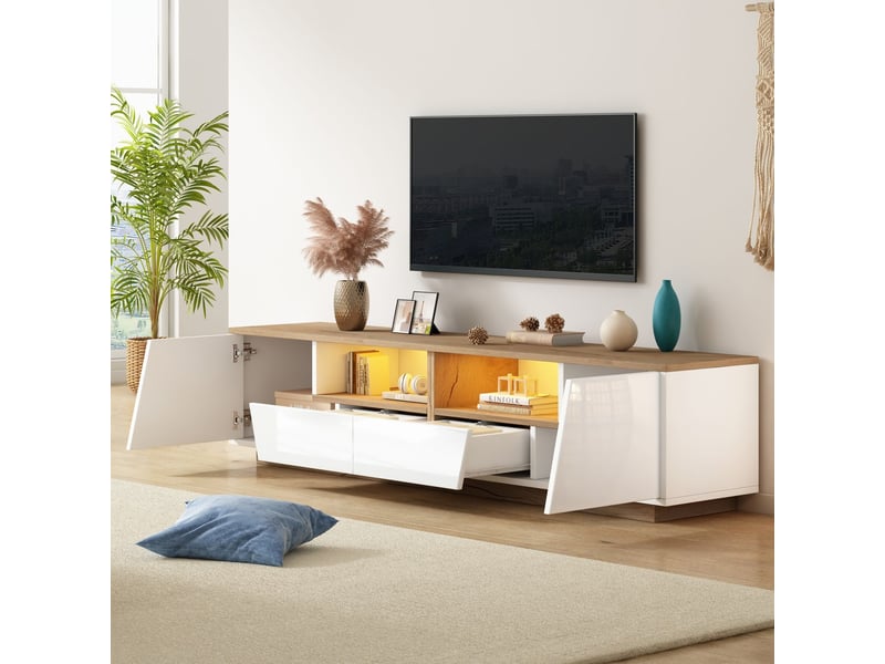  Meuble tv 180x40x46,housse vetementmeuble tv led,meuble tv bois ,led contrôlée par application mobile, 2 compartiments de rangement  - Conforama B