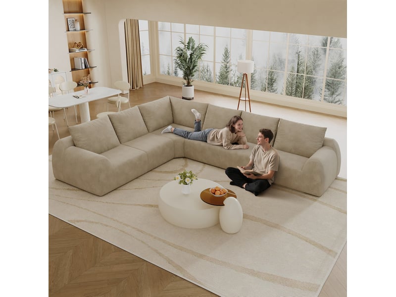 Canapé d'angle en chenille 6 places avec mousse haute élasticité et structure compressée, kaki - Conforama D