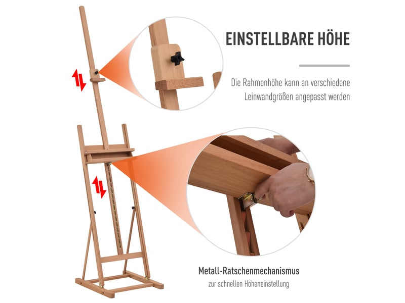  Chevalet d'atelier réglable en hêtre avec tablette 53 x 50,5 x 171-230 cm  - Conforama D