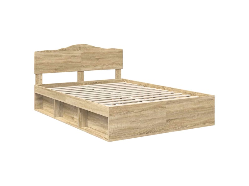 Lit double- lit adulte - cadre de lit chêne sonoma 150 x 200 cm bois de pin massif - Conforama C