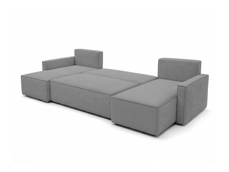 Farah - canapé d'angle panoramique convertible 6 places accoudoirs slim en tissu bouclettes généreuses - Conforama C