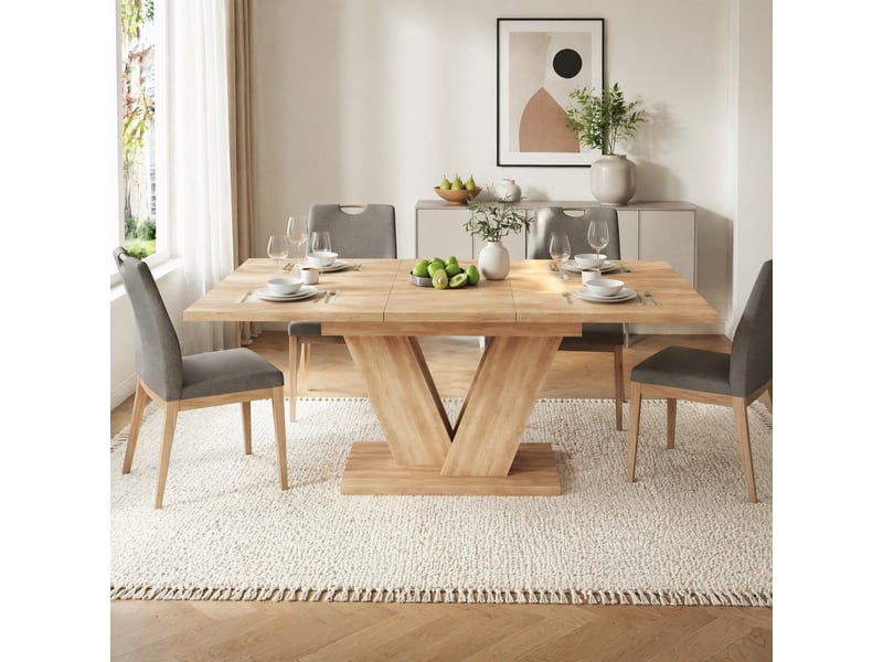  Table à manger extensible 4 à 8 places plateau 140180 × 80 cm - lpospi - pieds métal en v mdf chêne  - Conforama B