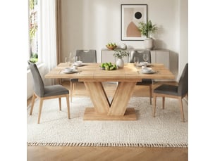 Table à manger extensible 4 à 8 places plateau 140180 × 80 cm - pieds métal en v mdf chêne