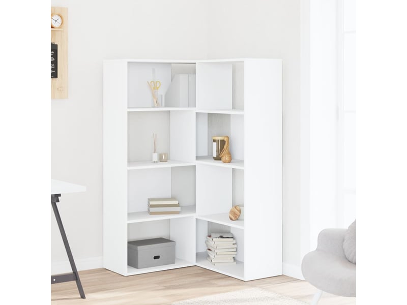  Bibliothèque d'angle à 4 niveaux, armoire à livres blanc bois d'ingénierie  - Conforama C
