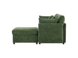 Canapé d'angle, transformable en lit, avec pouf, avec coussins, en tissu chenille, coloris vert, l216 x p161 x h81 cm, pour salon