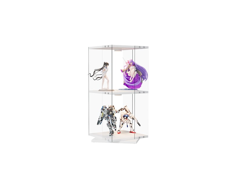 Vitrine en verre avec éclairage,rotation à 360°,82 x 38 x 38 cm,à deux niveaux,blanc  - Conforama A