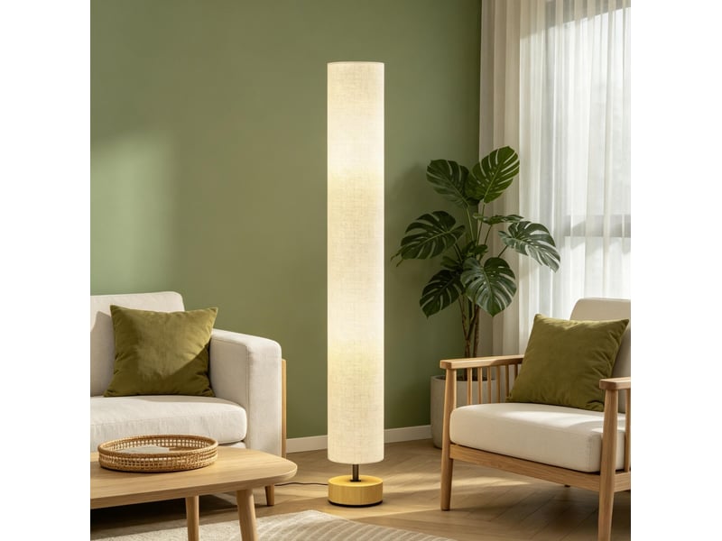  Lampadaire 15x15x120 cm avec interrupteur au pied bois métal gris  - Conforama C