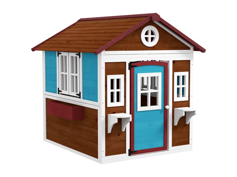  Cabane enfant extérieur maison enfant extérieure avec porte fenêtres et jardinières 114 x 126,4 x 135 cm marron  - Conforama B