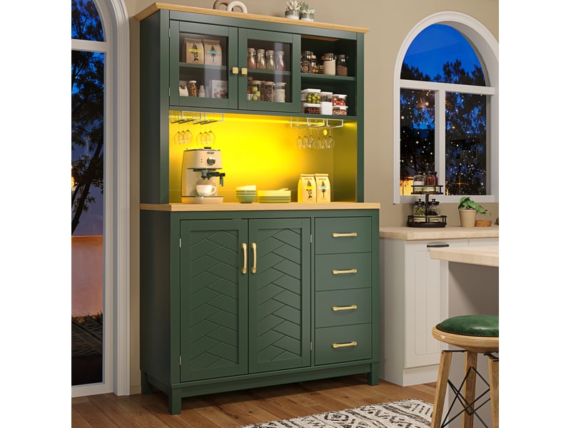 Buffet de cuisine avec 4 portes et led réglable, rangement en mdf vert pour salle à manger, 105.5 × 40 × 180 cm - Conforama B