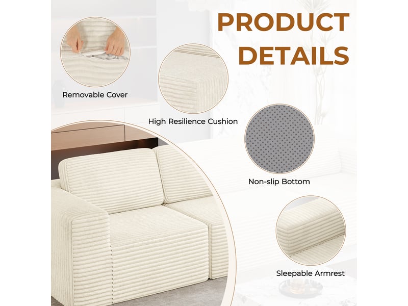 Canapé modulaire panoramique 7 places ouvert à gauche,velours côtelé,1 pouf,canapé compressé pour grand salon,404x303x82cm,beige 404x303x82CM - Conforama D