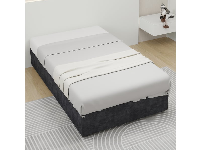 Lit coffre 90x200 cm - lit simple avec vérin hydrauliques, cadre durable, sans tête de lit, sans matelas, velours gris  - Conforama D