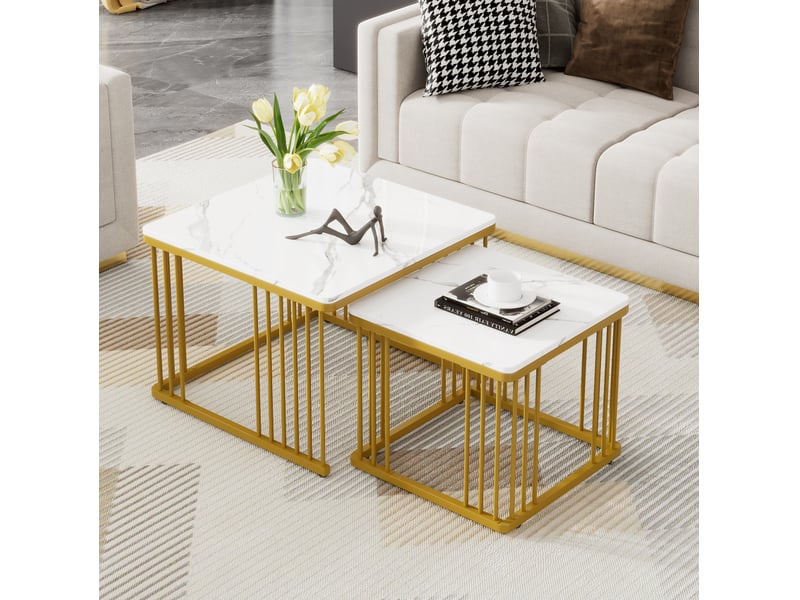  Tables basses gigognes carrées lot de 2 aspect marbre 60 x 60 cm evryae  - Conforama C