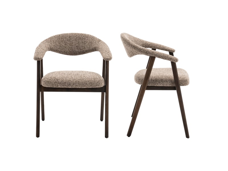  Lot de 2 chaises en bois teinte noyer foncé et tissu chiné taupe barbara  - Conforama B