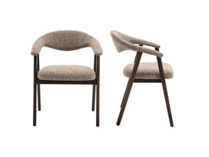 Lot de 2 chaises en bois teinte noyer foncé et tissu chiné taupe barbara