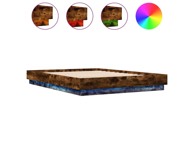 Lit double- lit adulte - cadre de lit avec led sans matelas chêne fumé 120x200 cm - Conforama A