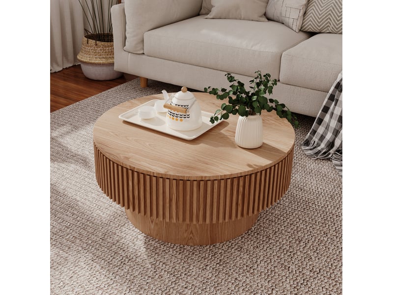  Table basse ronde avec rangement, bois naturel, 75 x 75 x 35 cm  - Conforama B