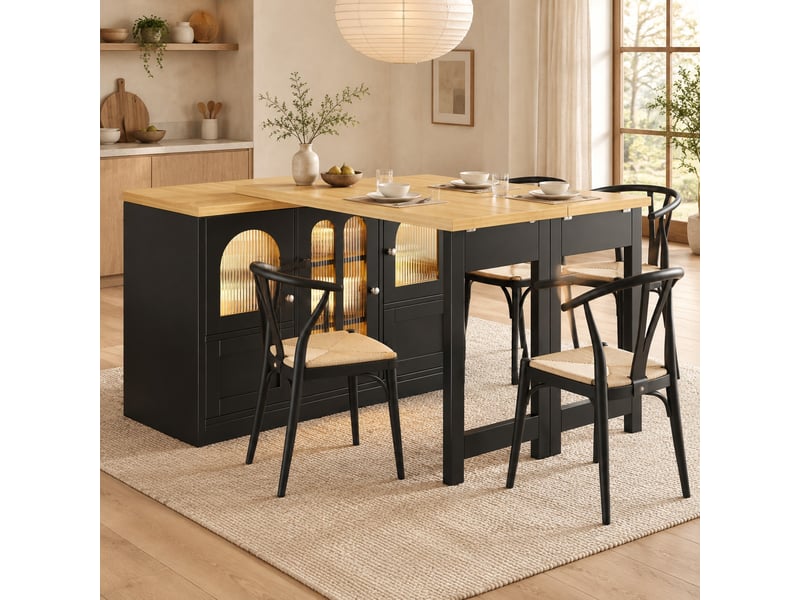 Buffet extensible modenvie table à manger 120-197 x 40 x 72 cm mdf noir led rgb - Conforama E