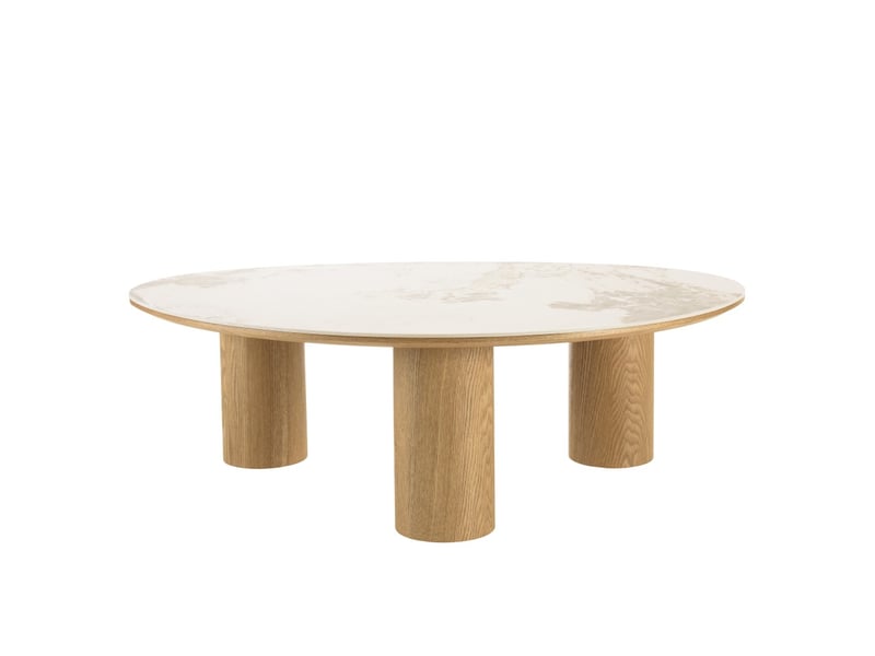 Ugo - table basse 110x80cm plateau céramique pieds bois clair  - Conforama D