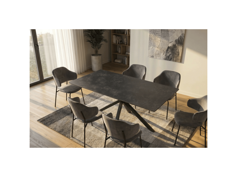  Table de salle à manger solara 160 cm en céramique gris anthracite avec pied étoile noir – 6 places  - Conforama B
