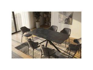 Table de salle à manger solara 160 cm en céramique gris anthracite avec pied étoile noir – 6 places
