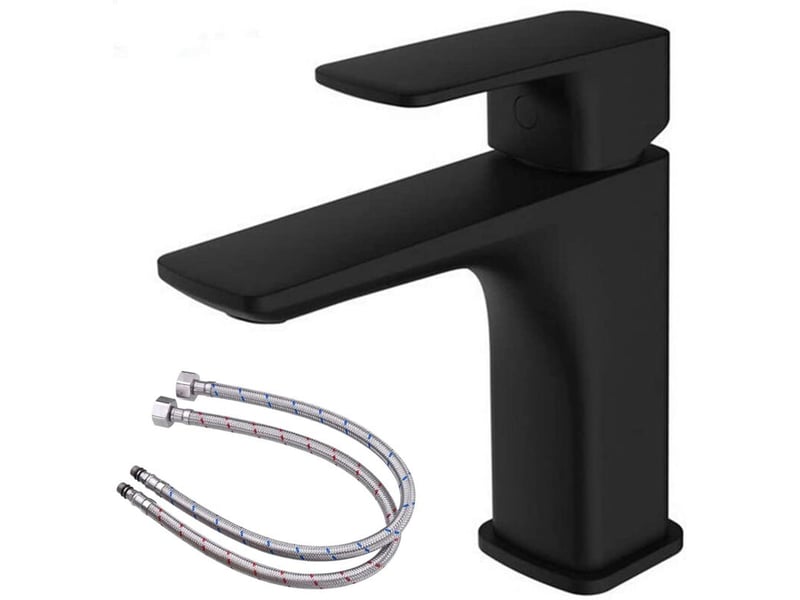  Robinet de lavabo pistolet de lavabo anti-éclaboussures noir avec tuyau d'arrivée d'eau de 60 cm  - Conforama A