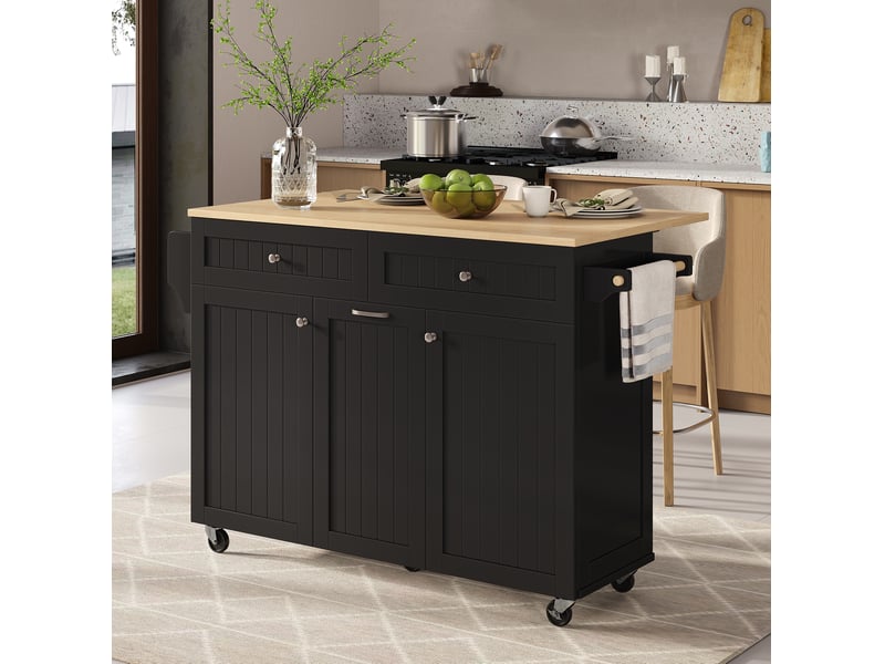Desserte de cuisine extensible avec tiroirs, étagères réglables et porte-serviettes pour cuisine, 140 × 40-70 × 92 cm - Conforama C