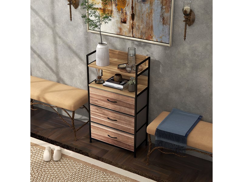 Meuble de rangement de style industriel avec 3 tiroirs amovibles en tissu et 2 étagères – 60 x 29 x 101 cm – mdf et métal - Conforama D
