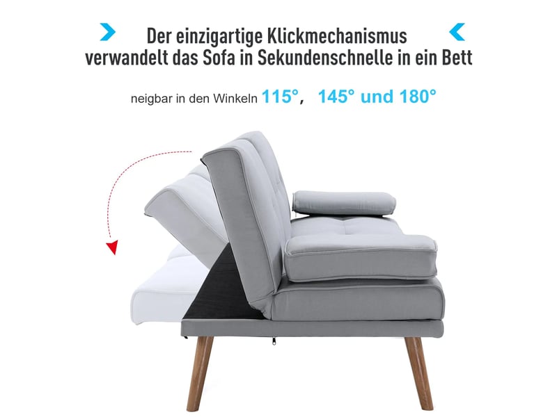  Canapé convertible, canapé-lit, gris clair, en lin, 3 places, 181 x 77 x 72 cm  - Conforama D