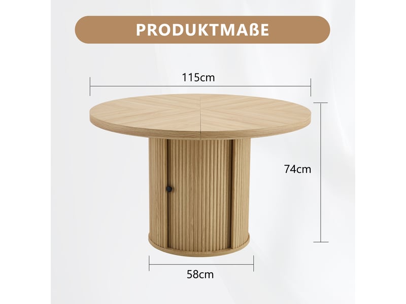 Table à manger ronde 115 cm avec rangement intégré, mdf décor bois clair, 4 à 6 personnes - Conforama C
