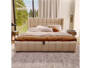 Lit coffre 180x200 cm <strong></strong> <strong></strong> coloris beige