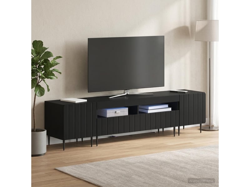  Meuble tv - banc tv - meuble de rangement led 5 pièces noir bois d'ingénierie  - Conforama B
