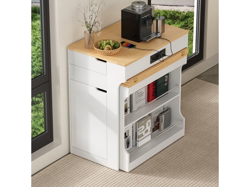 Îlot de cuisine 80x56.2x93 cm - extensible - grand rangement - sur roulettes - étagères réglables - avec tiroirs - mdf - gain de place - beige CozyNest - Conforama C