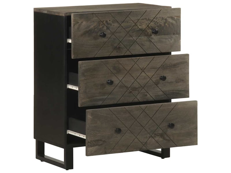  Lot de 2 buffet bas noir 60x33x75 cm bois massif de manguier  - Conforama C