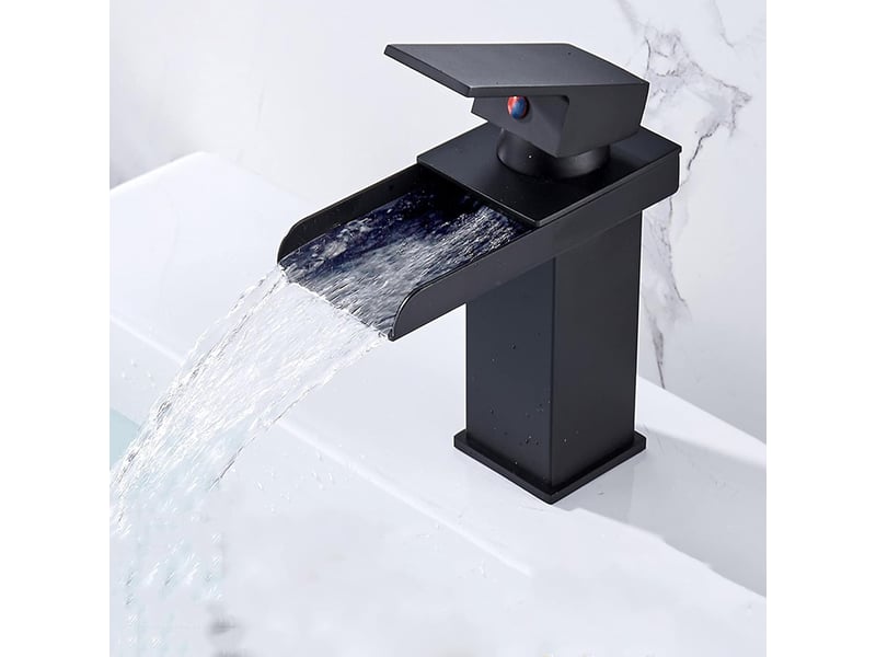  Robinet mitigeur cascade pour lavabo de salle de bain, monotrou en acier inoxydable, noir QA001662 - Conforama C