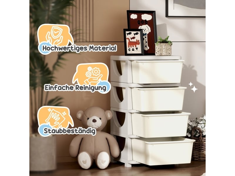  Meuble de rangement enfant 37x37x76 cm crème et gris, plastique, 4 tiroirs amovibles pratiques  - Conforama D