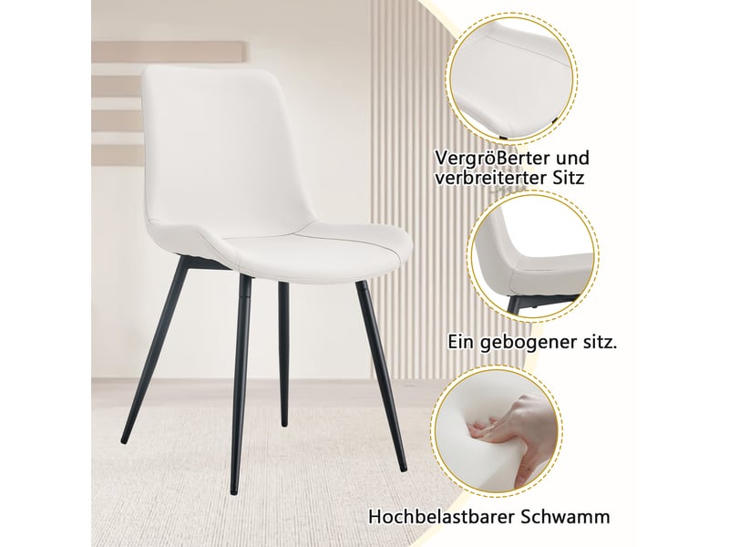  Ensemble table à manger 160 cm avec 4 chaises blanches en similicuir à assise large et rangement intégré, cuisine ou salle à manger  - Conforama D