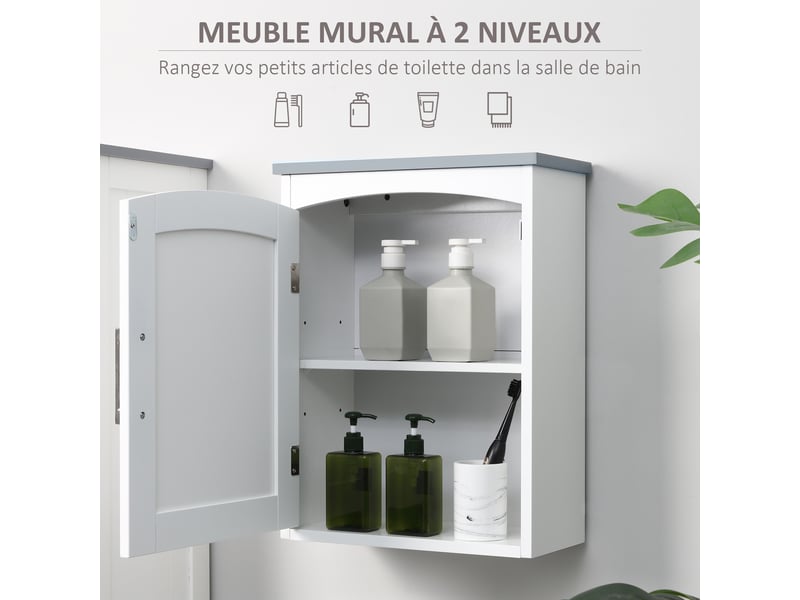 Meuble wc suspendu armoire à pharmacie murale armoire salle de bain rangement avec porte et étagère réglable - 41 x 18,5 x 52 cm - mdf - blanc - Conforama D