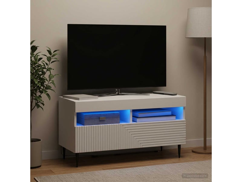Meuble tv - banc tv - meuble de rangement led blanc bois d'ingénierie - Conforama D