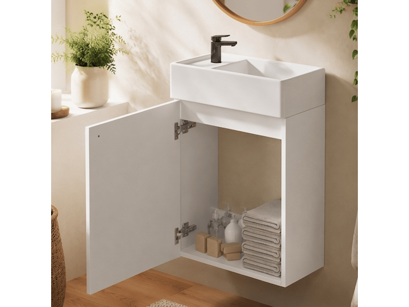  Meuble sous vasque suspendu blanc laqué 41x23x62.5 cm avec porte à fermeture douce  - Conforama B