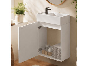 Meuble sous vasque suspendu blanc laqué 41x23x62.5 cm avec porte à fermeture douce