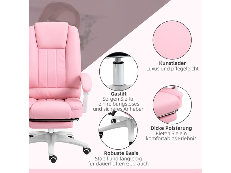  Chaise de bureau,65x68 cm,avec repose-pieds,similicuir,rose  - Conforama D
