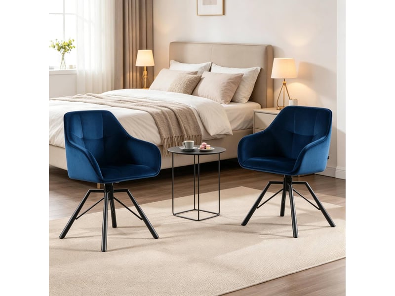  Lot de 2 chaises de salle à manger pivotantes à 360°, en velours bleu  - Conforama D